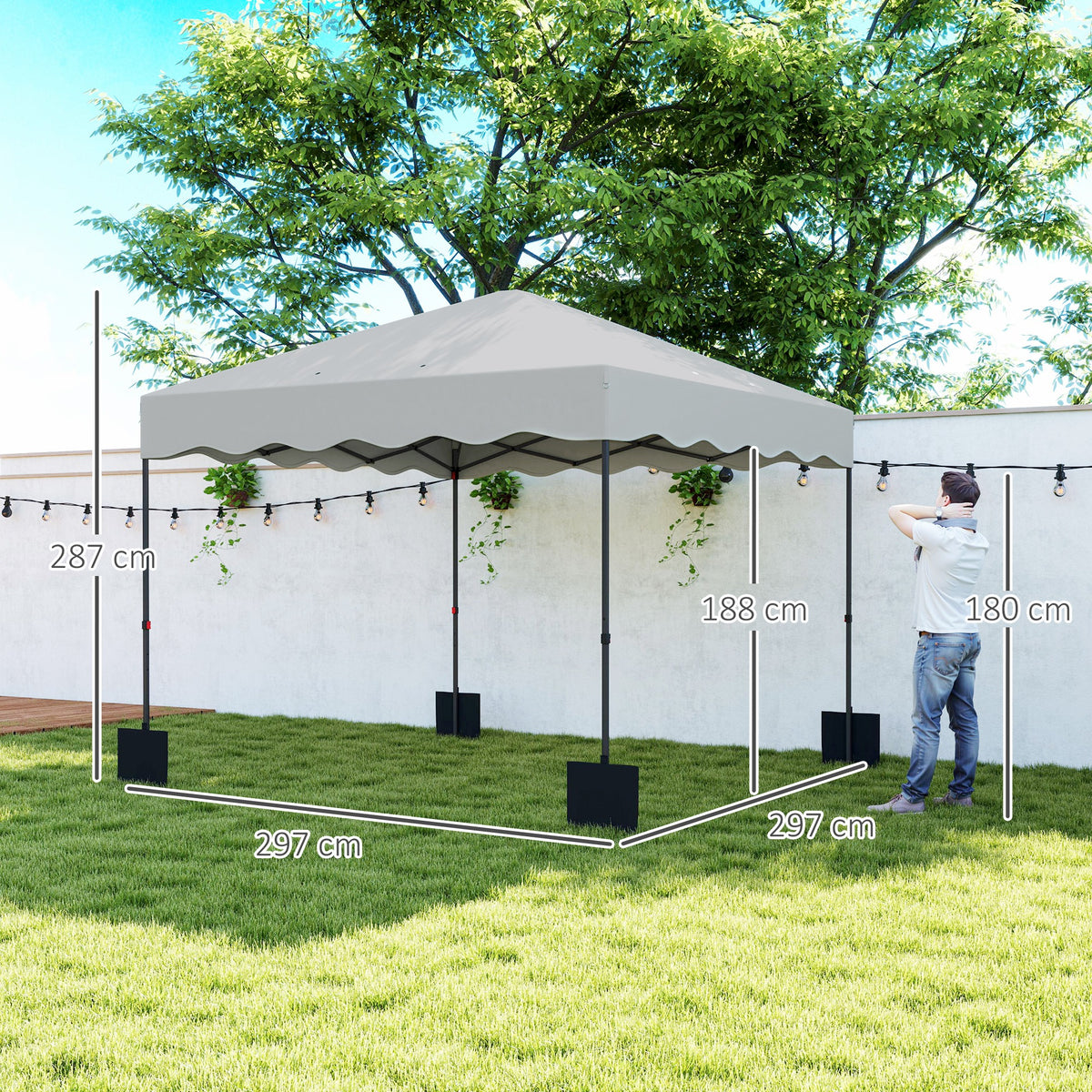 Tenda Dobrável Pop UP Tenda 3x3 m Tenda para Eventos com Proteção UV50+ Altura Ajustável Bolsa de Areia e Bolsa de Transporte com Rodas para Campismo Festas Branco — foto 3