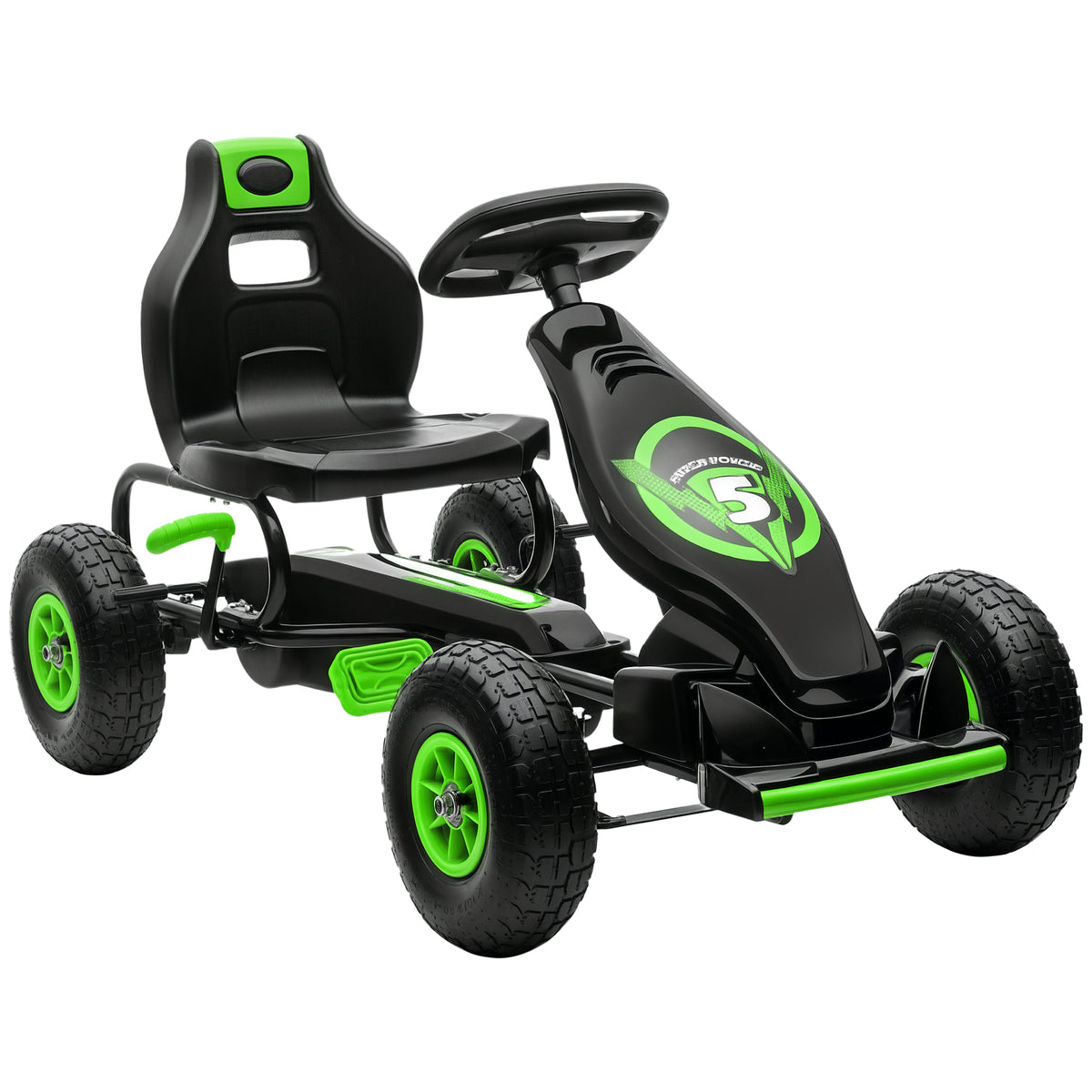 Kart a Pedais para Crianças 5-12 Anos Kart a Pedais Infantil com Assento Ajustável Pneus Insufláveis Amortecimento e Travão de Mão Carga Máx. 50kg 121x58x61 cm Verde — foto 1