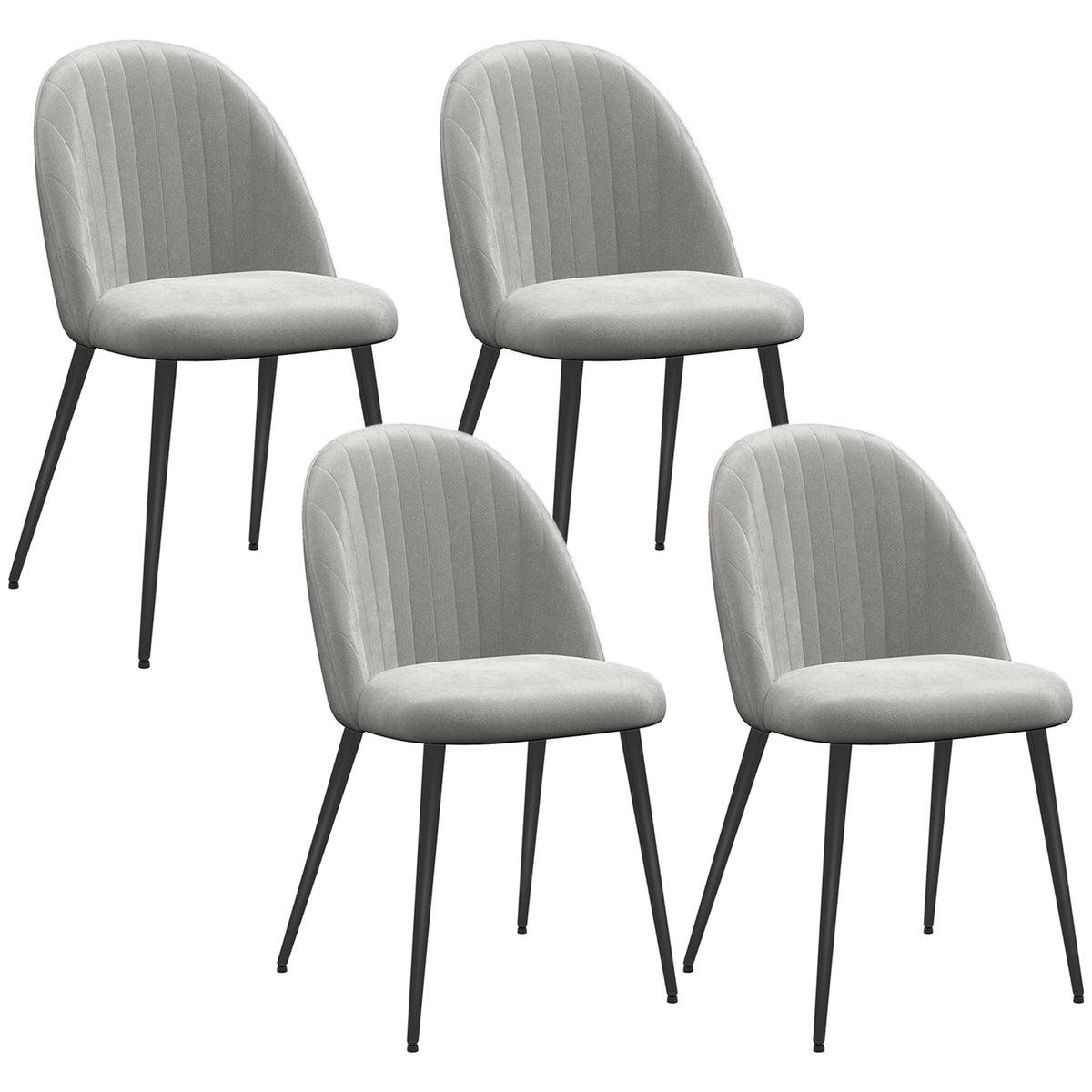 Conjunto de 4 Cadeiras de Sala de Jantar Modernas Cadeiras Estofadas em Veludo com Encosto Alto e Pés de Aço para Sala de Estar 50x52x83 cm Cinza — foto 1