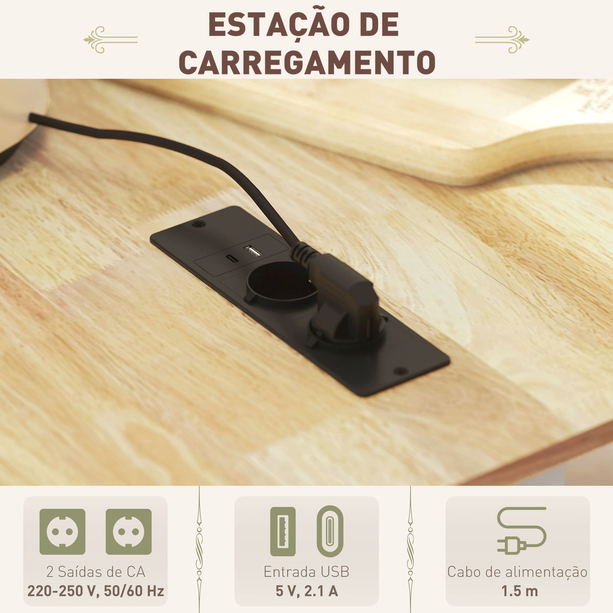 Ilha de Cozinha com Rodas Carrinho de Cozinha com Tomada USB Bancada Rebatível 2 Gavetas 2 Portas Prateleira Ajustável Porta-Temperos e Toalheiro 119,5x74x94,5 cm Branco — foto 5