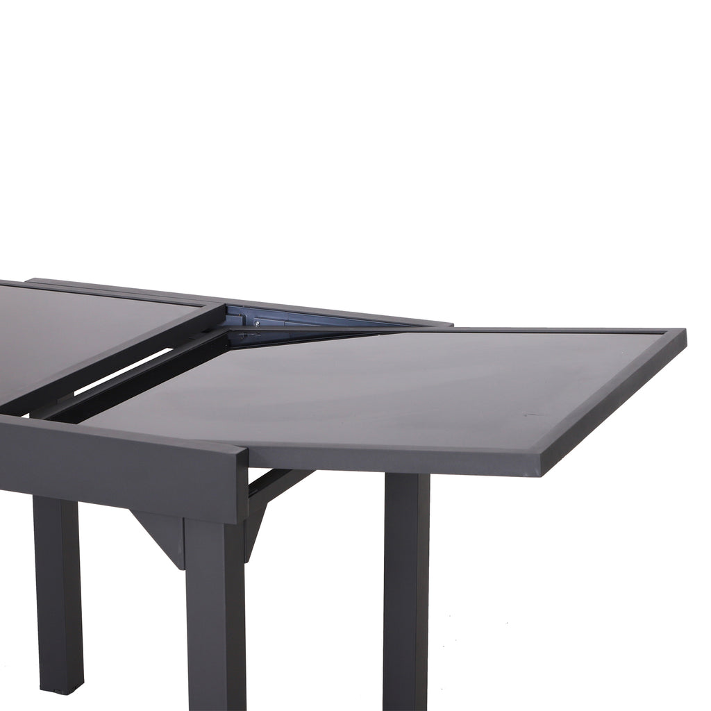 Mesa de Jardim Extensível Mesa de Jantar Retangular com Bancada de Vidro Temperado Carga 50 kg para Varanda Pátio Exterior 160x80x75 cm Preto — foto 4