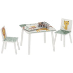 Mesa e Cadeiras para Crianças de 3 Peças Mesa Infantil com 2 Cadeiras em Madeira Conjunto de Móveis com Desenhos de Leões para Crianças Acima de 3 Anos para Quarto Sala de Jogos Verde — foto 1