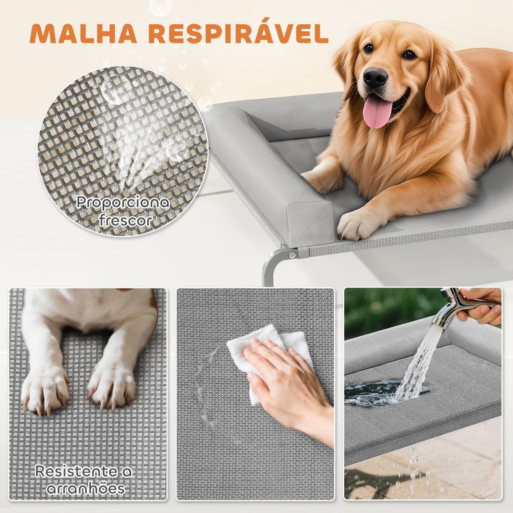 Cama Elevada para Cães com Latertais Amovíveis Cama Elevada para Cães Grandes Portátil com Malha Respirável Estrutura de Aço para Interior e Exterior 130x90x30 cm Cinza Claro — foto 6