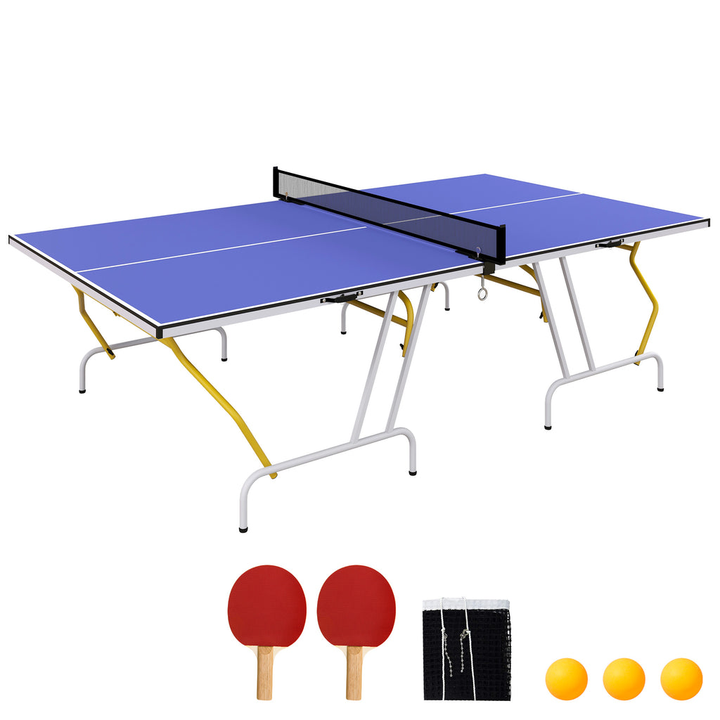 Mesa de Ping-Pong Dobrável Mesa de Ping-Pong Compacta com Rede Apoio para os Pés Ajustáveis e Estrutura de Aço para Interior e Exterior 274x152,5x76 cm Azul — foto 1