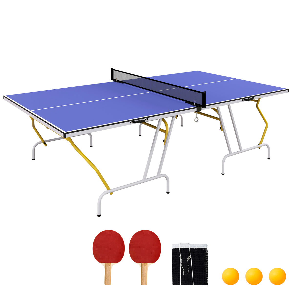 Mesa de Ping-Pong Dobrável Mesa de Ping-Pong Compacta com Rede Apoio para os Pés Ajustáveis e Estrutura de Aço para Interior e Exterior 274x152,5x76 cm Azul — foto 1
