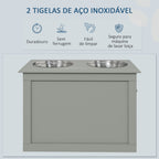 Comedouro Elevado para Cães Comedouro para Cães com 2 Tigelas de Aço Inoxidável e Espaço de Armazenamento Oculto 60x30x41 cm Cinzento — foto 5