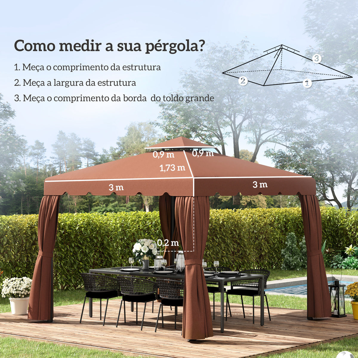 Essenza Toldo de Substituição para Pérgola 300x300 cm Marrom — foto 4
