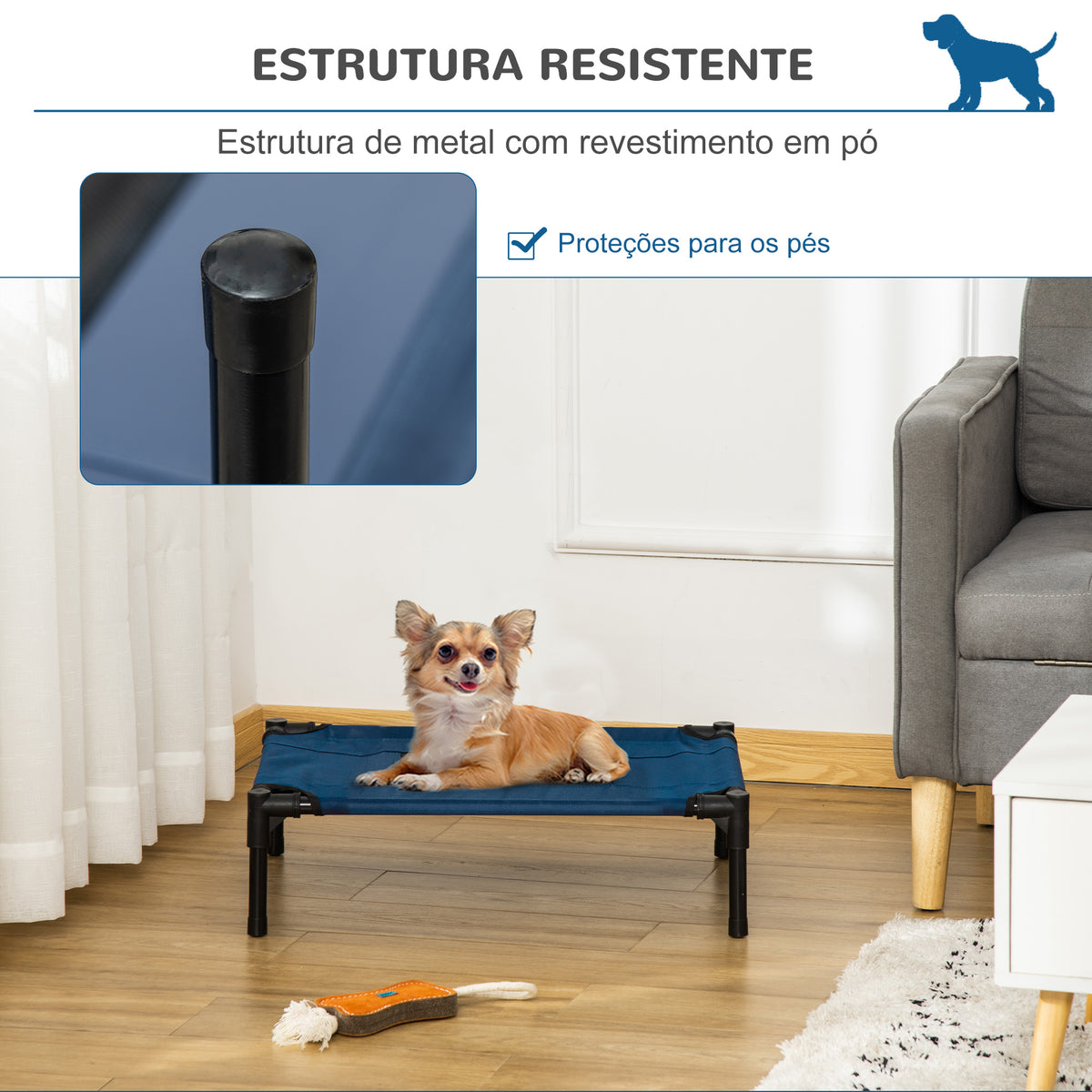 Cama para Animais de Estimação Cama Elevada para Cães Gatos Portátil Tecido Transpirável para Exterior Interior 64x46x18cm Azul — foto 4