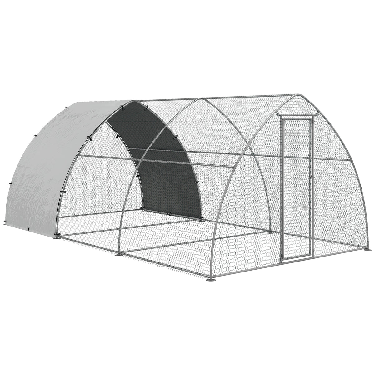 Galinheiro para Exterior 304x560x220 cm Galinheiro para Galinhas de Aço Galvanizado Cobertura em Tecido Oxford Resistente aos Raios UV e Impermeável para Pátio Prata — foto 1