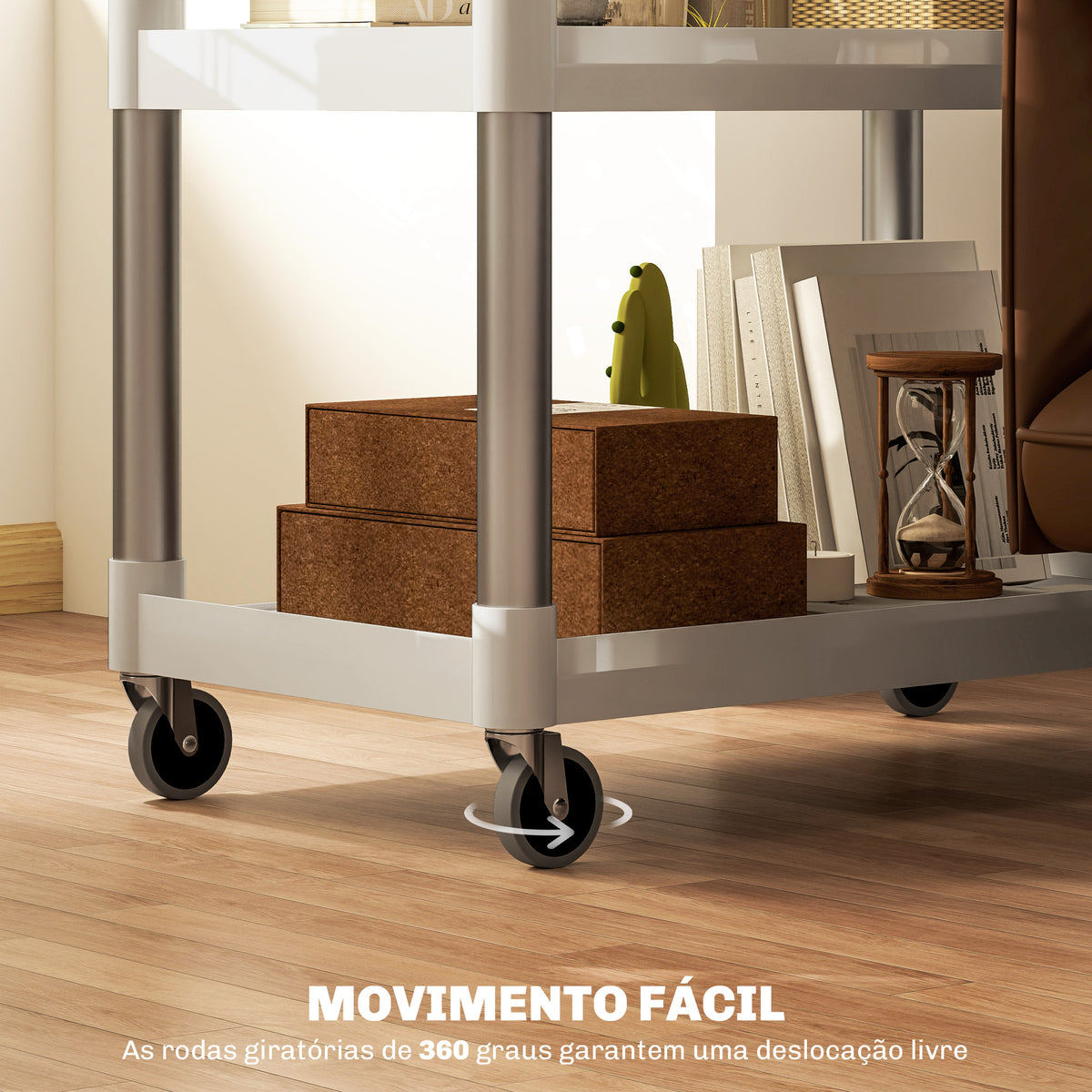 Carrinho Auxiliar com Rodas e Liga de Alumínio Carrinho de Cozinha com 3 Prateleiras Carrinho de Armazenamento Carga 105 kg para Sala de Jantar Casa de Banho 88x44x93 cm Branco — foto 4