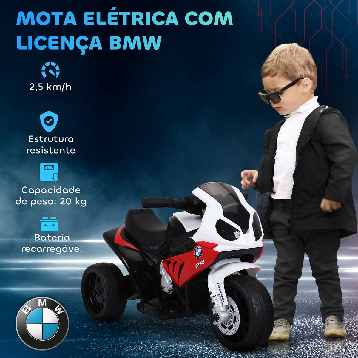 Mota Elétrica BMW para Crianças entre 18-36 Meses 6V com Faróis Música e Velocidade Máx. de 2,5 km/h 66x37x44 cm Vermelho — foto 5