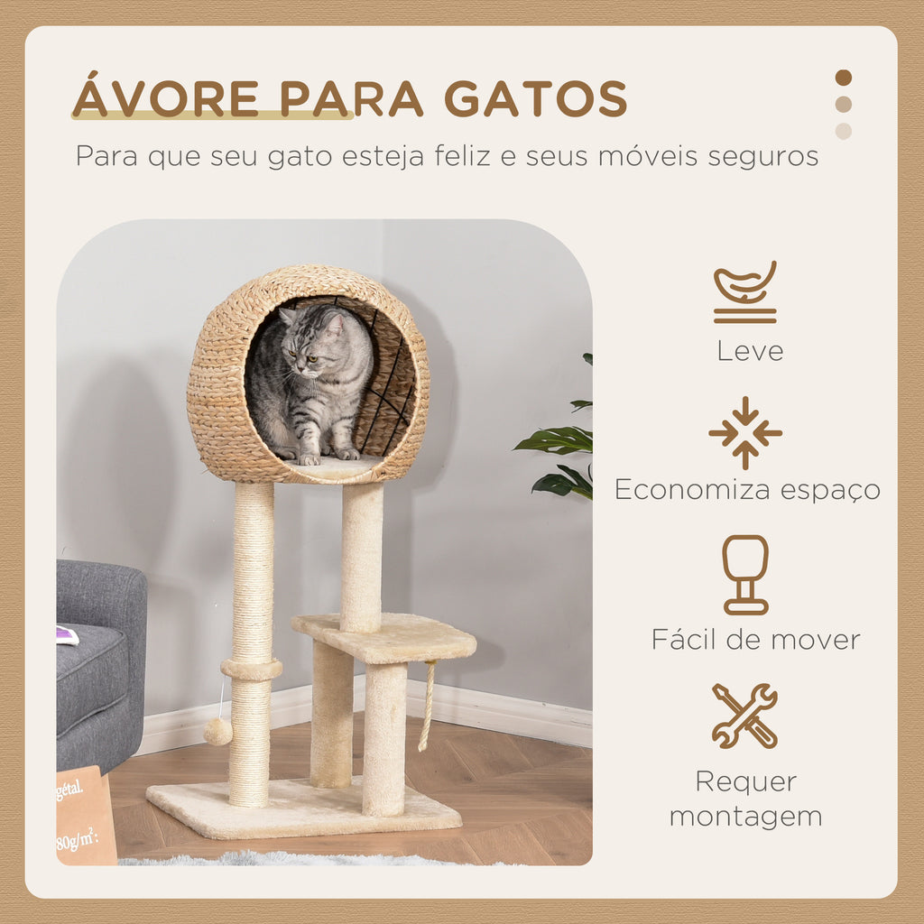 Árvore arranhador para gatos Torre de escalada com plataformas caverna corda de brincar poste de sisal 48x40x100 cm Bege — foto 4