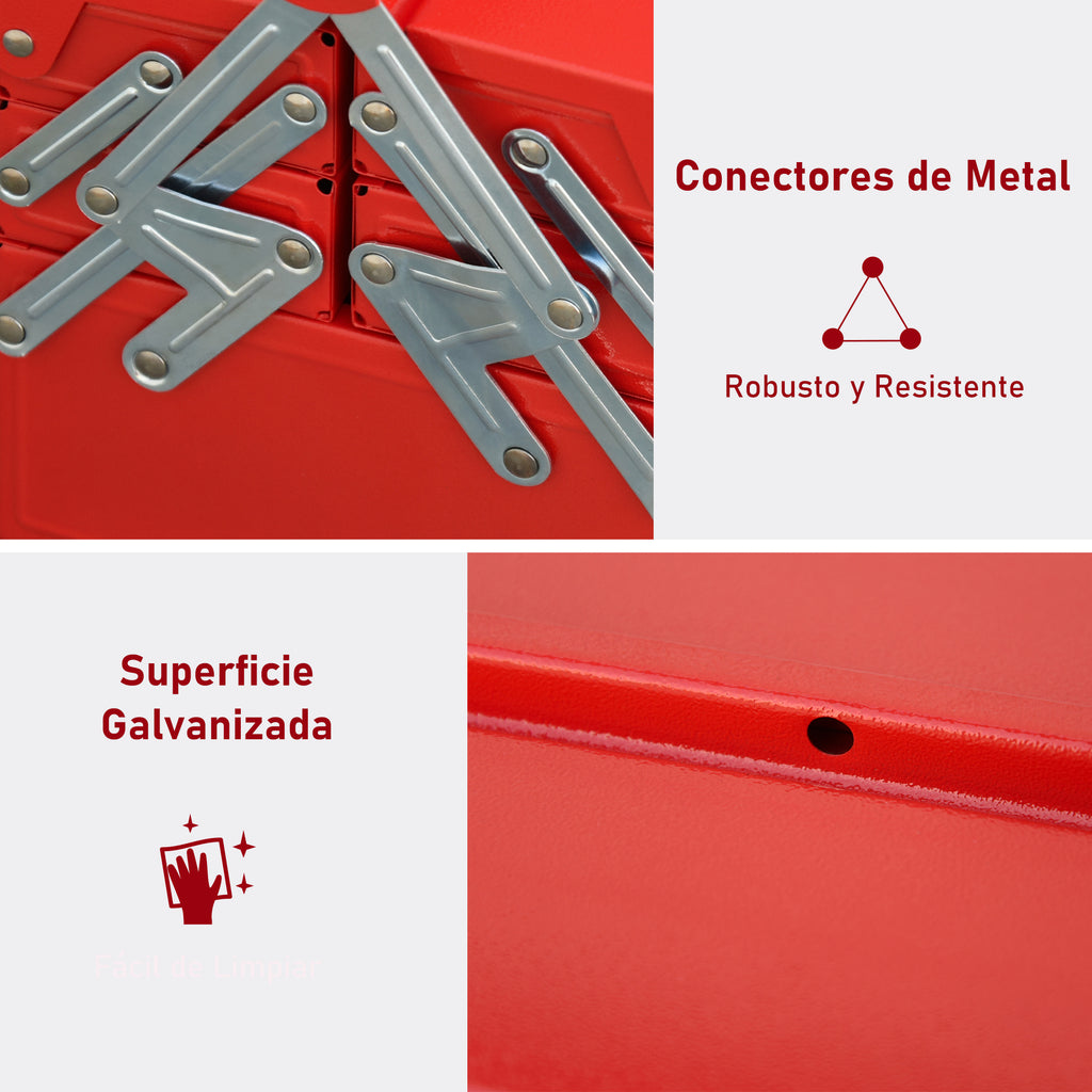 Caixa de ferramentas dobrável de aço com 5 compartimentos Maleta de ferramentas com alça 45x22,5x34,5 cm Vermelho — foto 6