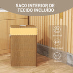 Cesto de Roupa com Tampa 72L Cesto de Roupa de Bambu com Bolsa Interior Removível e Alças para Lavandaria Dormitório 40x30x60 cm Madeira e Creme — foto 7