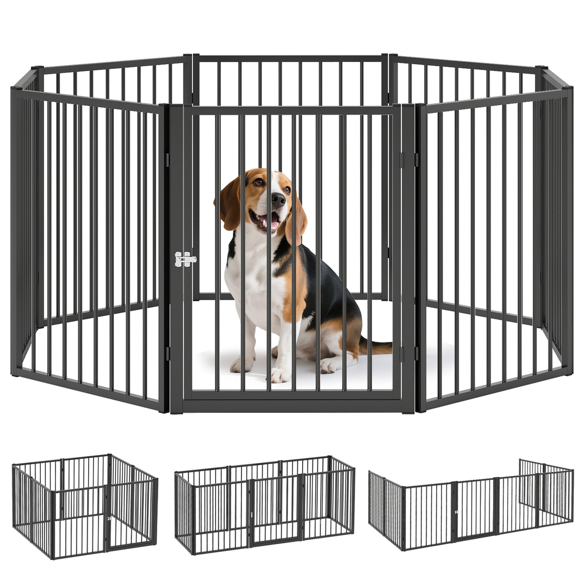 Parque para Cães Cercado para Cães com 8 Painéis 60x76 cm Parque para Cães Pequenos e Médios de Aço para Interior e Exterior Preto — foto 1