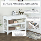 Mesa de console de estilo moderno com 2 gavetas e prateleiras inferiores 105x40x76 cm Branco — foto 4