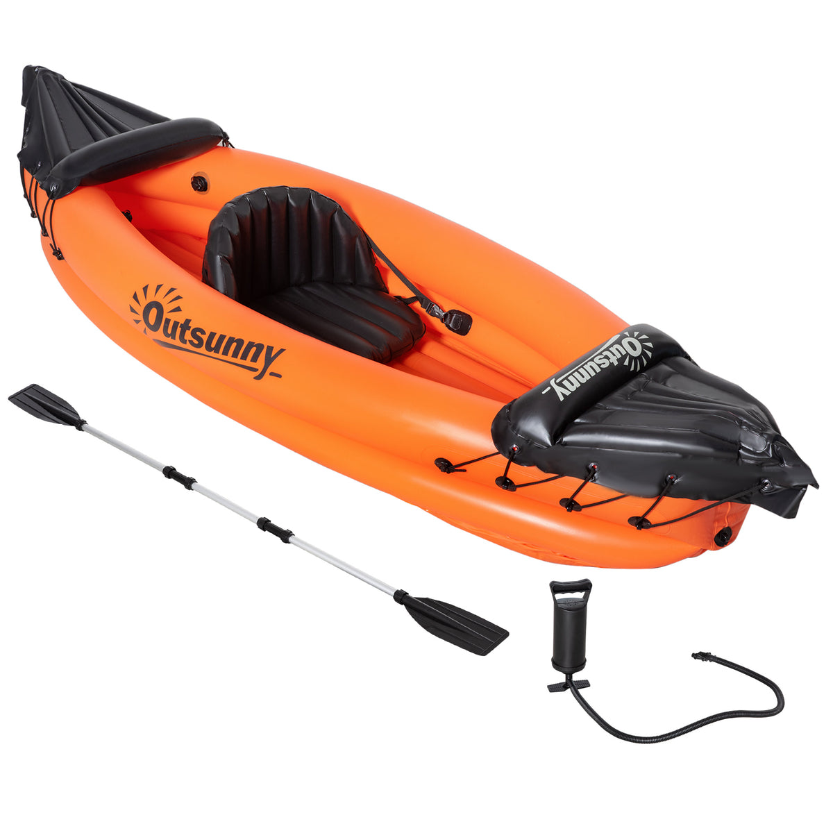 Caiaque Insuflável para 1 Pessoa Caiaque Insuflável de PVC com Remo Bomba de Mão e Kit de Reparação 270x93x50cm Laranja — foto 1