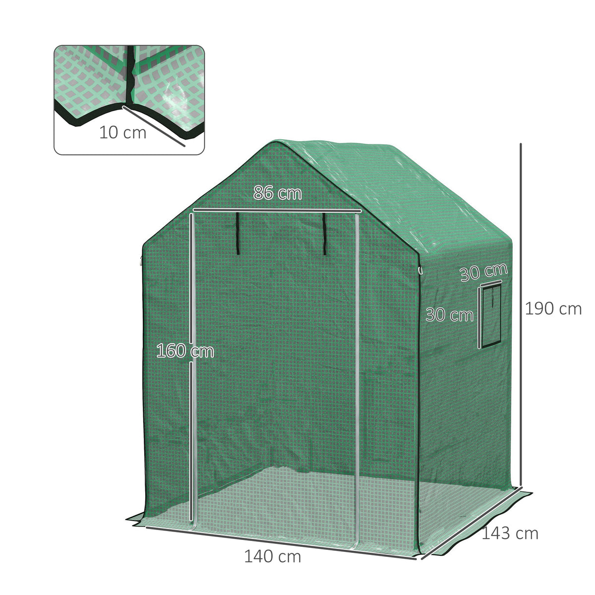 Cobertura para Estufa 140x143x190 cm Cobertura de Substituição para Estufa com Janela Porta com Fecho de Correr Anti-UV Proteção de Plantas para Jardim Verde — foto 3