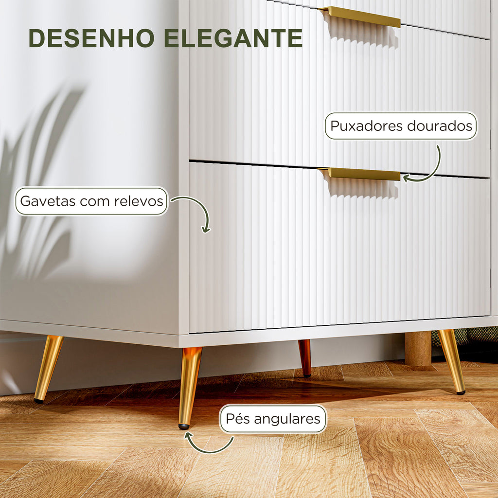 Cómoda com 4 Gavetas Cómoda de Dormitório Moderna com Desenho Ondulado Anti-Tombo Cómoda para Sala de Estar Corredor 60x40x90 cm Branco — foto 5