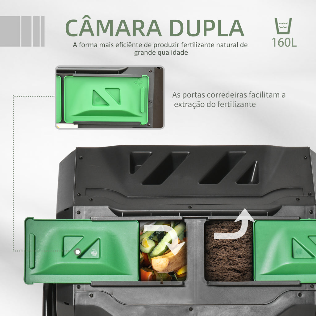 Compostor de Tambor Giratório com Capacidade 160L de Dupla Câmera e Ventilação Estrutura de Aço para Resíduos Orgânicos de Jardim 71x64x92cm Preto e Verde — foto 4