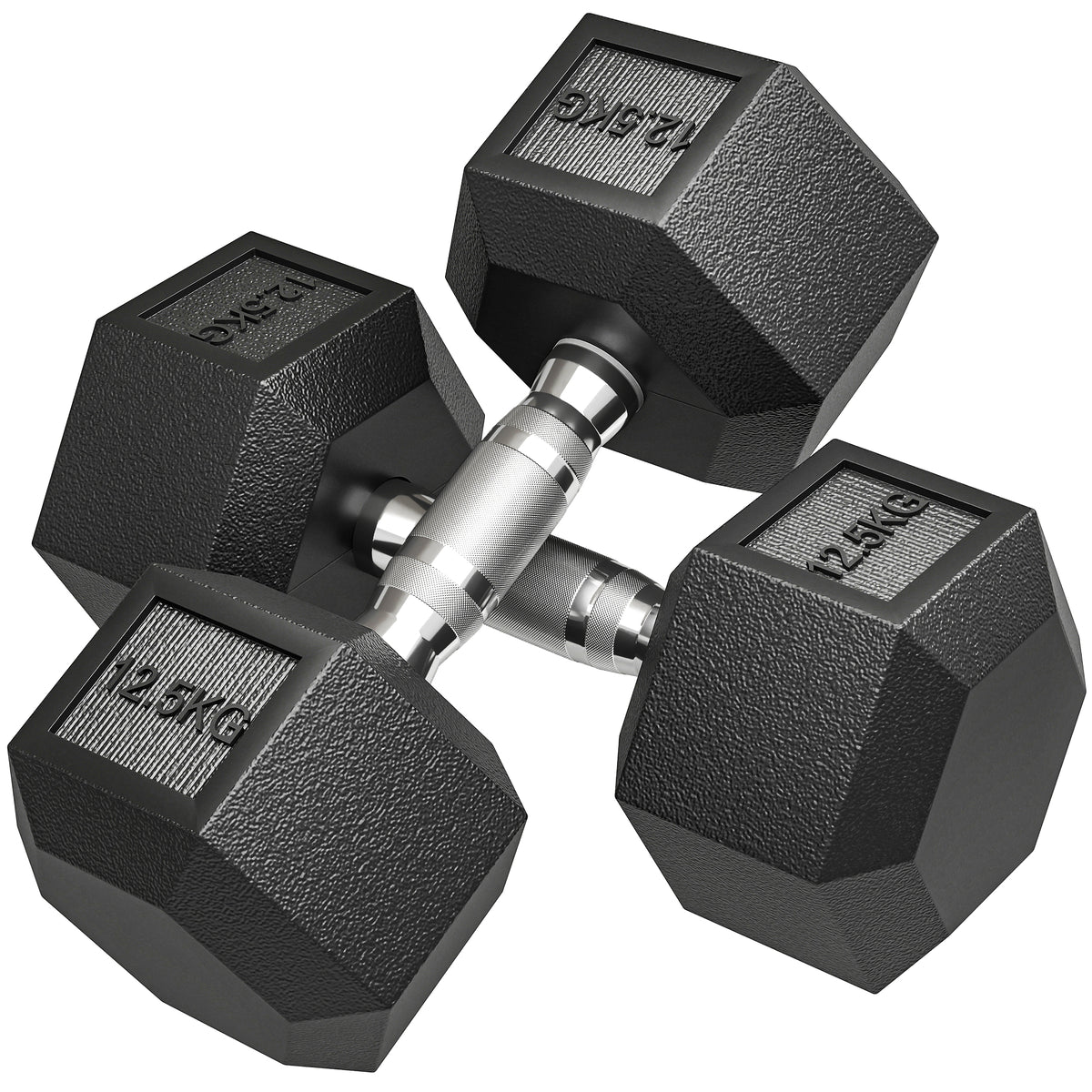 Conjunto de 2 Halteres Hexagonais 12,5 kg (25 kg Total) Ferro Fundido Revestidos em Borracha com Pega Anti-Deslizante para Musculação em Casa ou Ginásio Preto e Prateado — foto 1