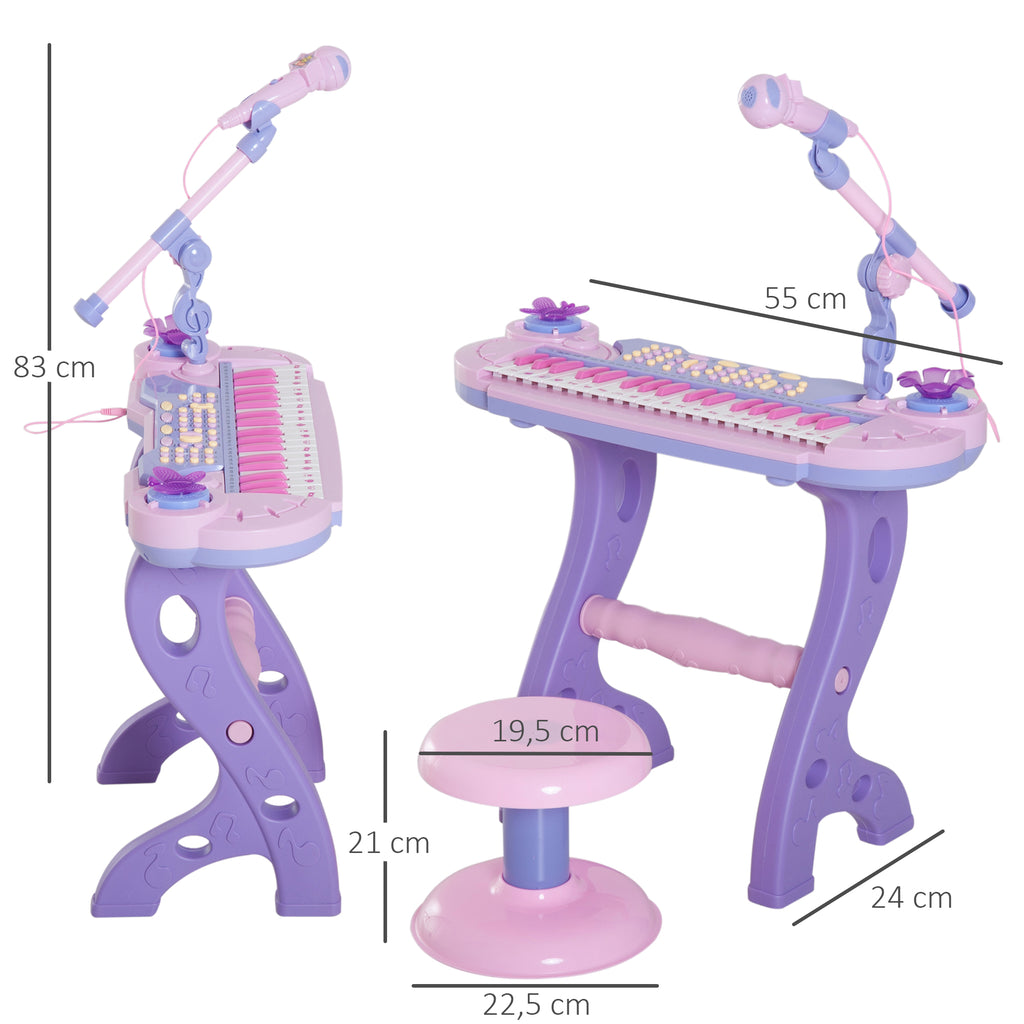 Órgão Electrónico Piano Infantil com Microfone Banquinho Luzes e 22 Canções cor Rosa — foto 3