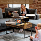 Mesa de Centro Elevatória Mesa de Café com Bancada Deslizante Fecho Suave e Espaço Oculto de Arrumação 100x45x67 cm Castanho Rústico — foto 4