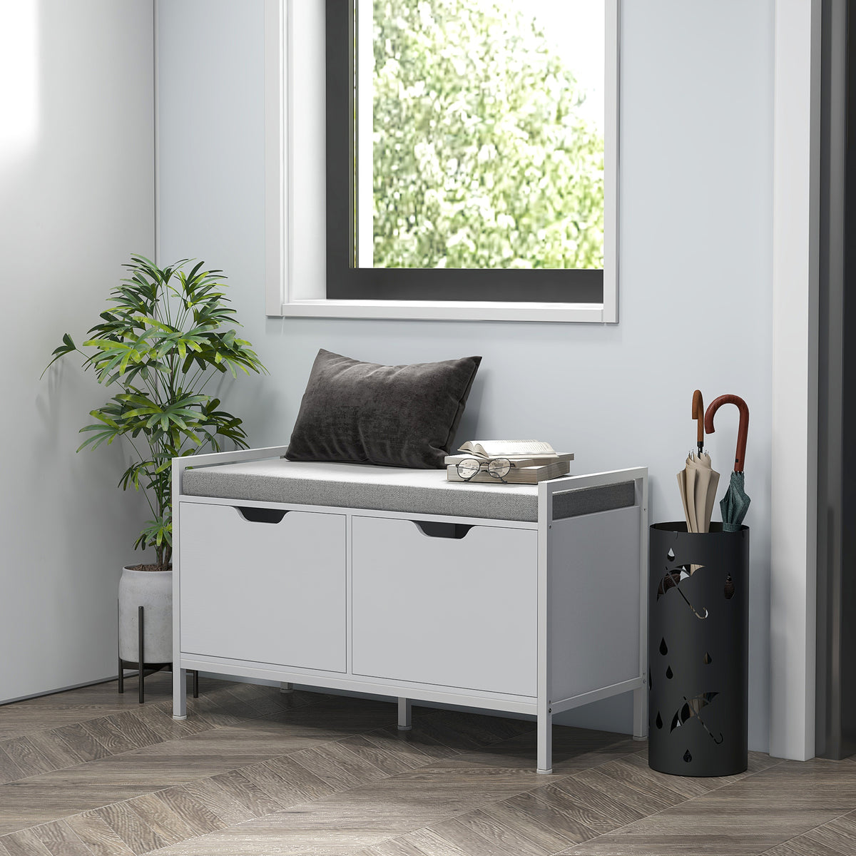 Banco Sapateira com Assento com Almofada Amovível para 4 Pares de Sapatos Banco Sapateira para Entrada Corredor Sala de Estar 84x35x50 cm Branco — foto 2