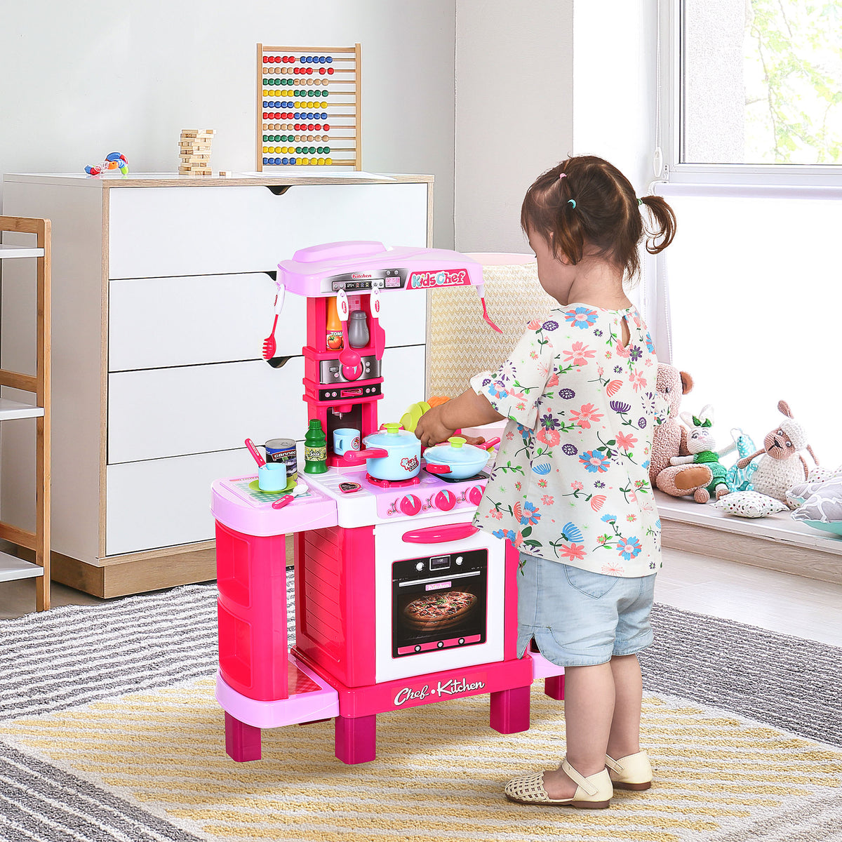 Cozinha para Crianças acima de 3 Anos Cozinha Infantil com 38 Acessórios Luz Som 78x29x87 cm Rosa — foto 2