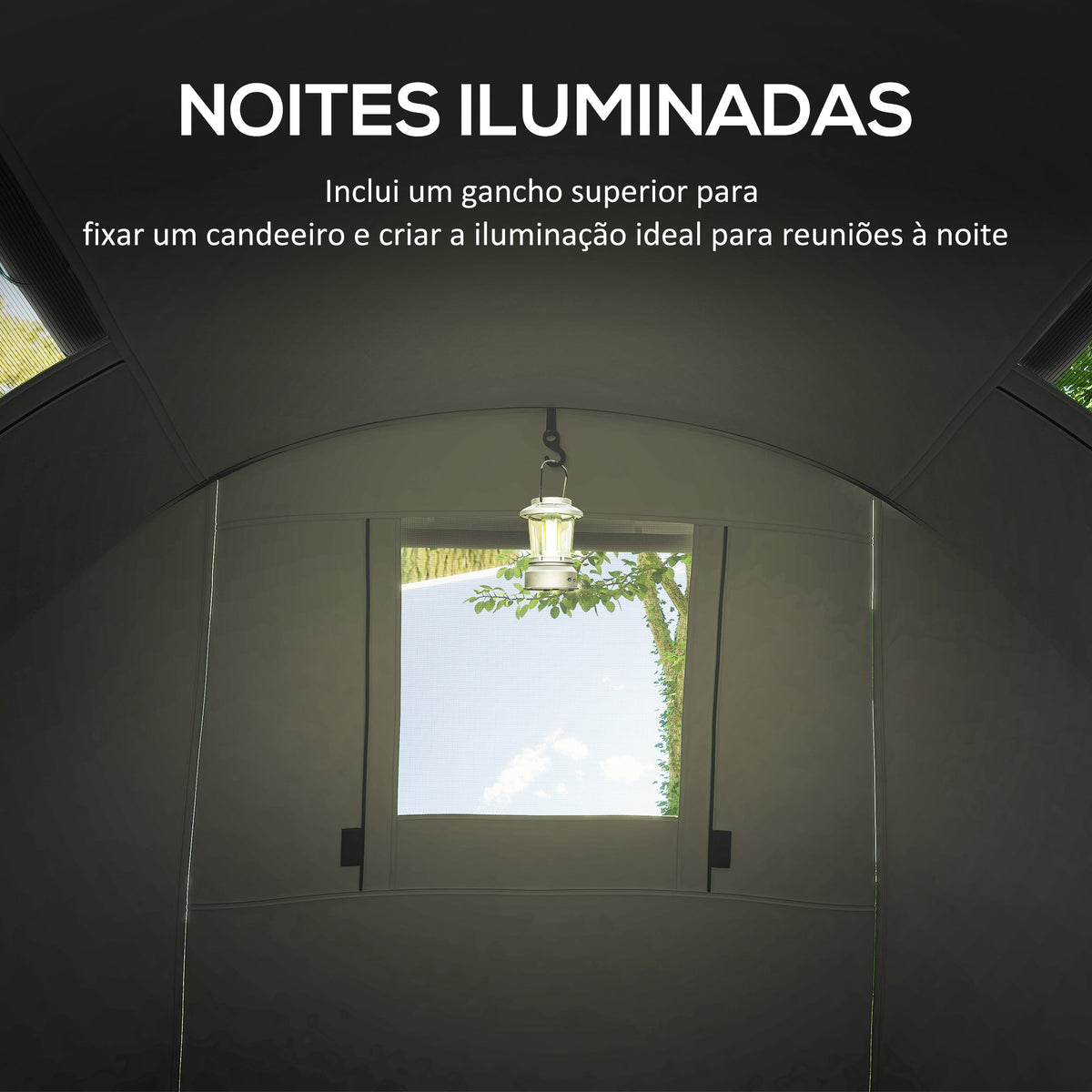 Tenda de Campismo Familiar para 3 Pessoas Tenda Campismo Dobrável Leve com Portas Janelas Gancho e Bolsa de Transporte Impermeável 3000 mm para Praia Caminhadas 470x220x150 cm Cinzento — foto 5