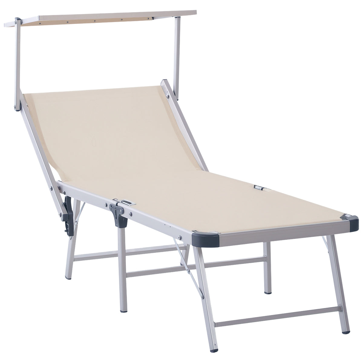 Espreguiçadeira Dobrável e Reclinável com Toldo Ajustável em Ângulo Espreguiçadeira para Jardim Terraço Campismo Exterior 169x72x55-72cm Bege — foto 1