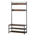 Cabide com sapateira Cabide com 12 ganchos Banco estilo industrial com 3 prateleiras Estrutura metálica 100x40x184 cm Castanho Rústico e Preto — foto 1