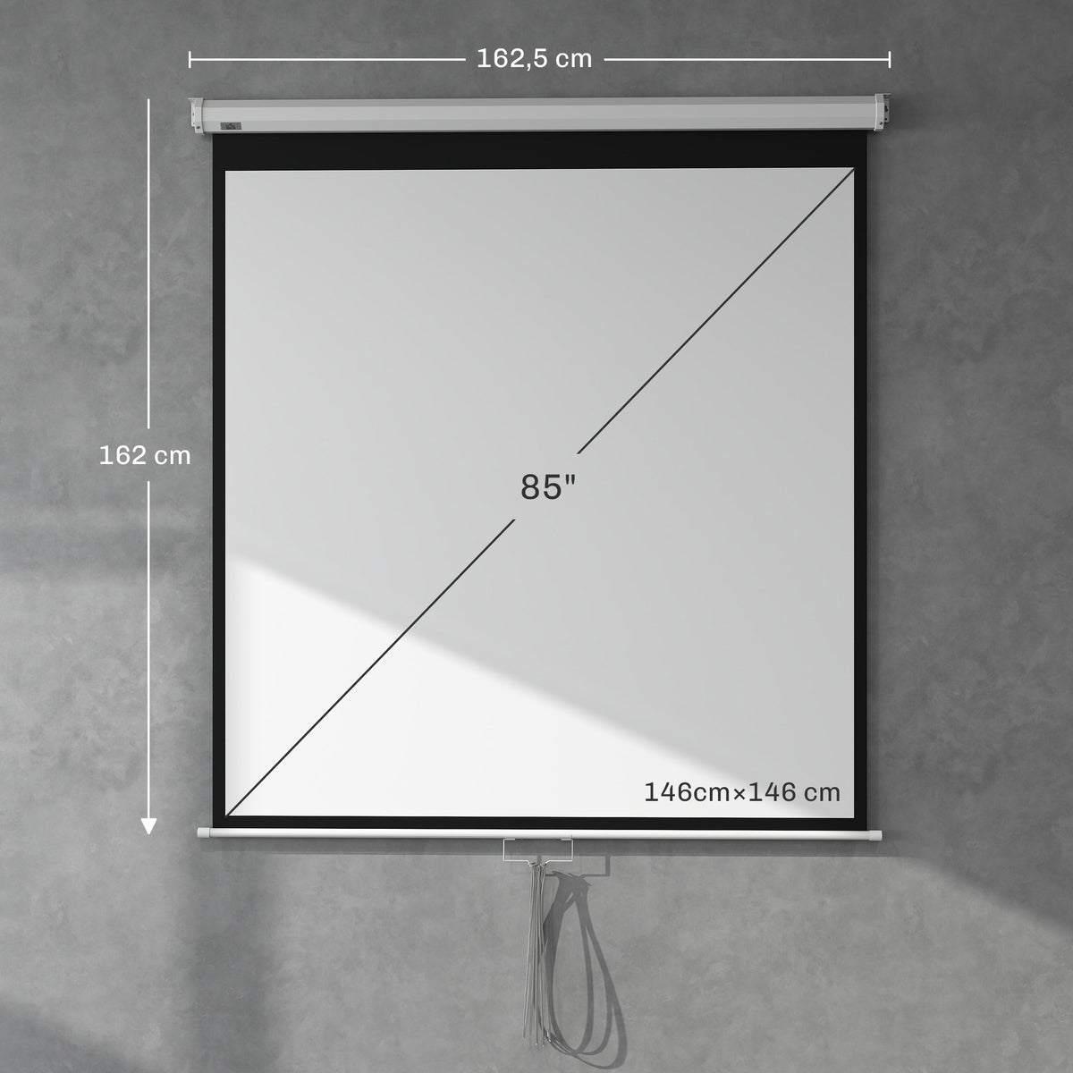 Tela de Projeção Manual de 85 Polegadas Tela de Projeção Portátil Formato 1:1 para Interior e Exterior Cinema em Casa Jardim 162,5x162 cm Branco — foto 3