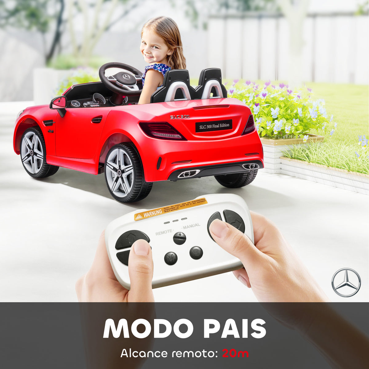 Carro Elétrico Mercedes SLC 300 12V para Crianças de 3-6 Anos com Controlo Remoto Faróis LED Buzina Música TF USB e Abertura da Porta 3-5km/h 107x62,5x44 cm Vermelho — foto 5