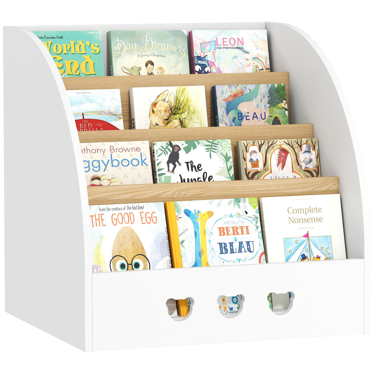 Estante Infantil para Brinquedos Organizador de Brinquedos de 4 Níveis com Compartimento Oculto para Quarto Infantil Sala de Jogos Creche 60x53x60 cm Branco e Madeira — foto 1