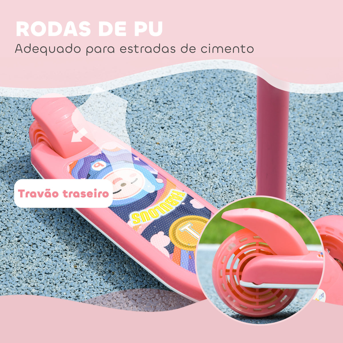 AIYPLAY Trotinete para Crianças de 2-6 Anos Trotinete Infantil Dobrável Trotinete com 3 Rodas LED Altura Ajustável Carga 25 kg 52x29x63-76 cm Rosa — foto 5