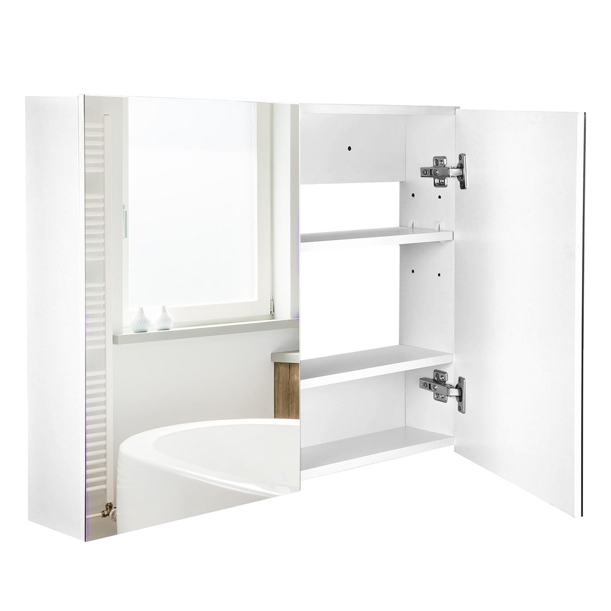 Armário Casa de Banho com Espelho Armário de Parede para Casa de Banho com 2 Portas 3 Prateleiras Internas Estilo Moderno 80x15x60 cm Roxo Claro — foto 1
