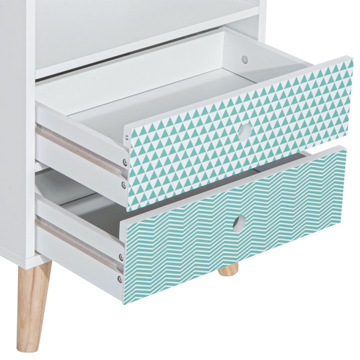 Mesa de Cabeceira com 2 Gavetas e Prateleira Aberta Mesa de Cabeceira Multiuso 45x30x65 cm Branco e Azul — foto 8