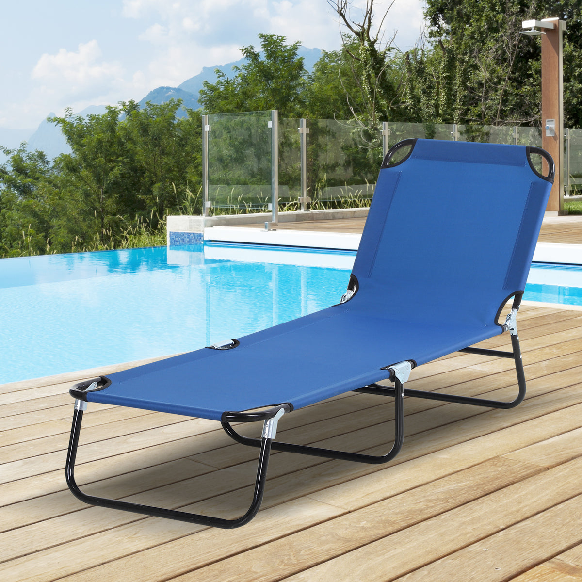 Espreguiçadeira Dobrável Reclinável com Ângulo Ajustável de 3 Posições para Exterior Carga 120 kg 188x56x28 cm Azul — foto 2