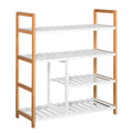 Sapateira multiuso com 4 níveis Máximo 11 pares com compartimento para botas altas Prateleira para sapatos Madeira maciça de pinho 68x26x78 cm Branco — foto 1