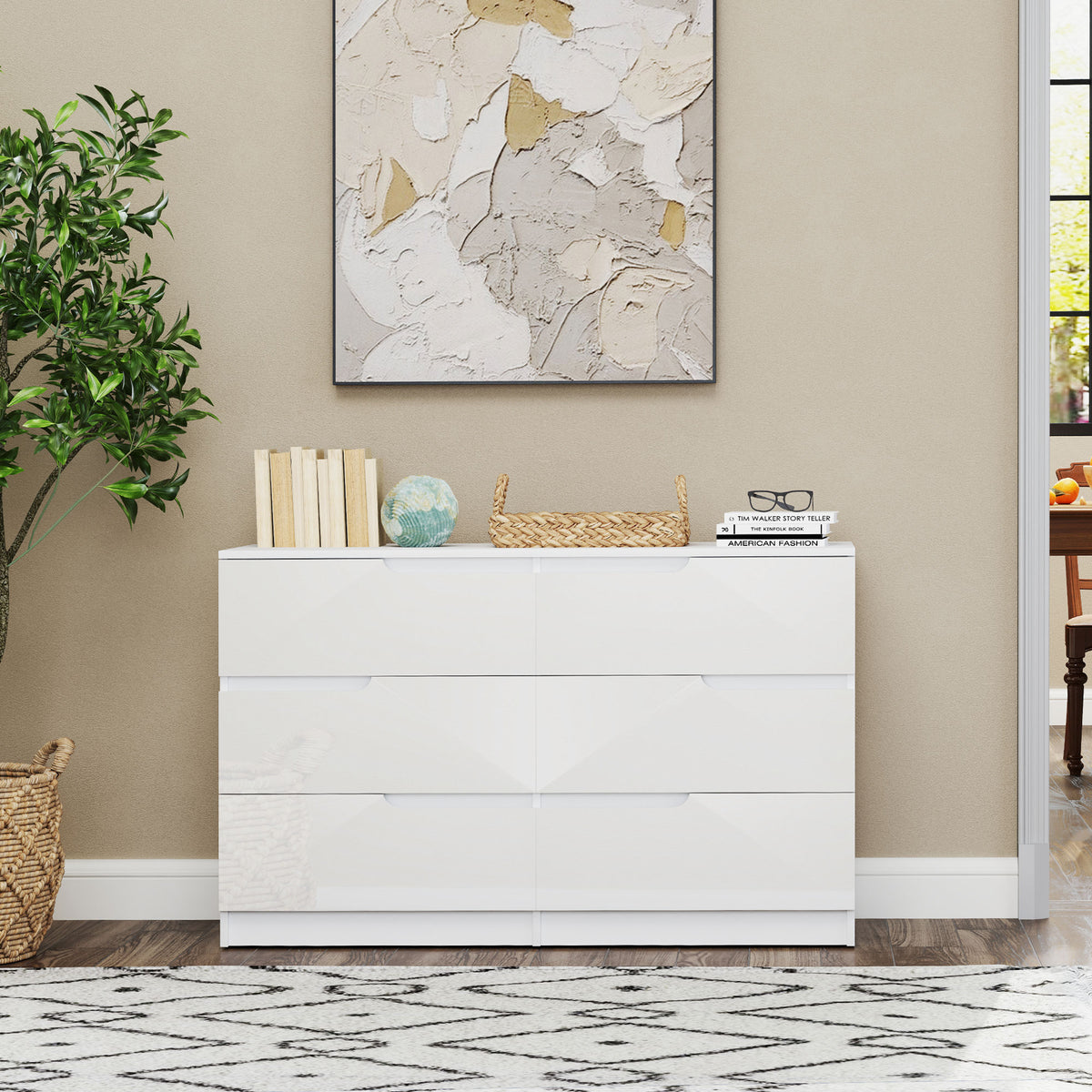 Cómoda com 6 Gavetas Cómoda de Dormitório Moderna com Sistema Anti-Tombo Cómoda para Sala de Estar Corredor 120x40x75 cm Branco — foto 7