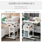 Mesa Lateral para Sofá Mesa lateral em Forma de C com 4 rodas Giratórias Freios Altura Ajustável 3 níveis Estrutura Metálica 80x40x72-82cm Branco — foto 4