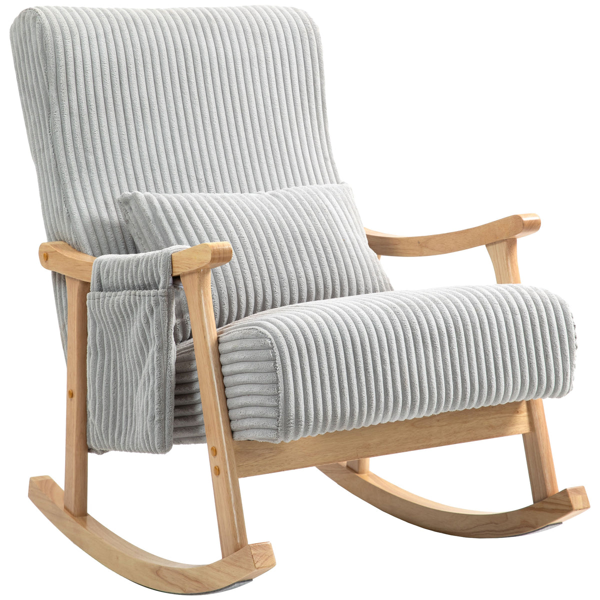 Cadeira de Baloiço, Cadeira de Baloiço em Veludo Cotelê com Almofada Lombar, Estrutura em Madeira, Assento Largo, Bolso Lateral, Estilo Moderno, Carga Máxima 120 kg, para Quarto e Sala, Cinzento — foto 1