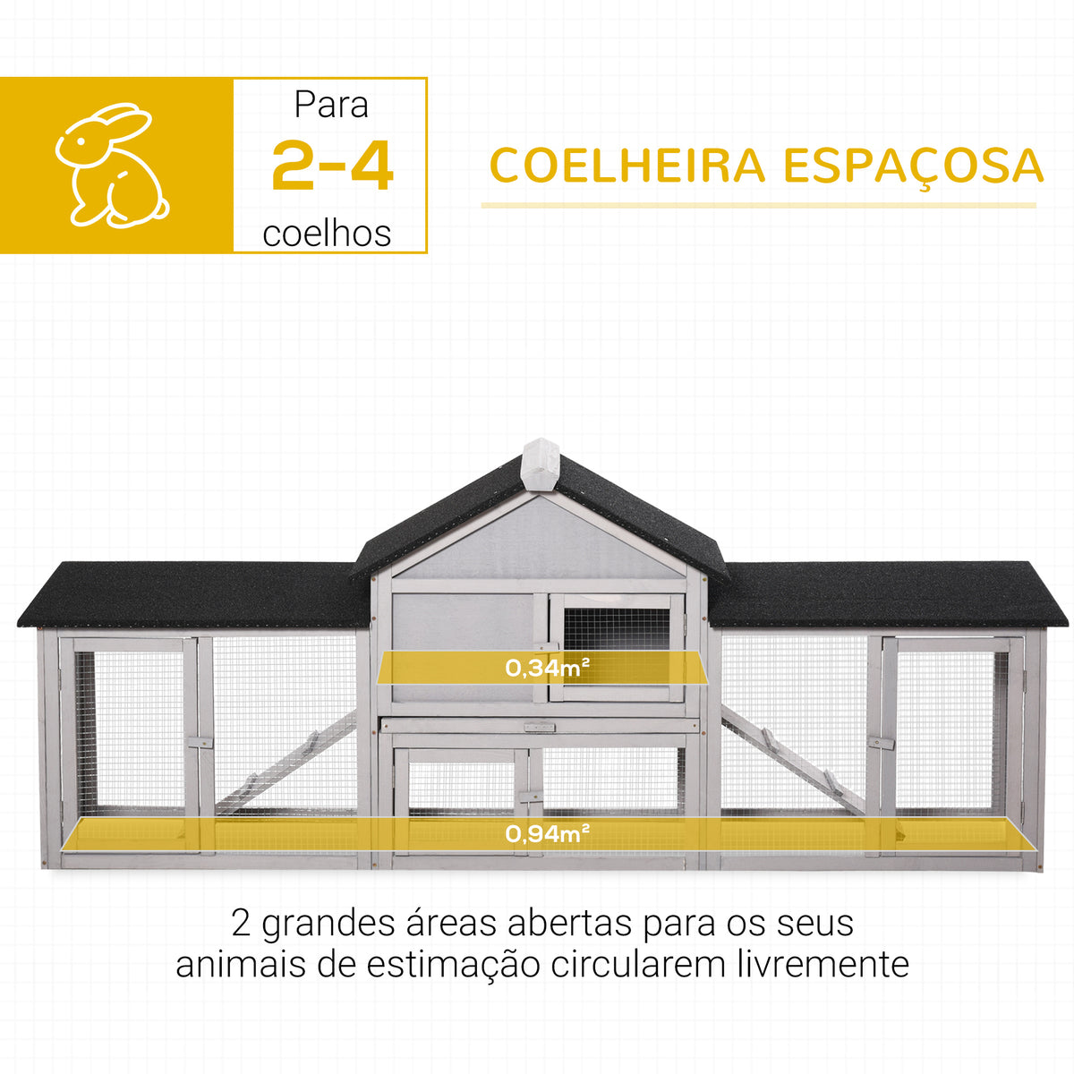 Coelheira de Exterior Grande Gaiola de Madeira para 2-4 Coelhos com Teto Asfáltico Recinto de Arame Bandeja Removível e Rampas 210x45,5x84,5cm Cinza e Preto — foto 5