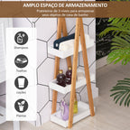 Estante de Bambú para Casa de Banho com 3 Prateleiras de Armazenamento Móvel Organizador para Cozinha Sala de Estar Lavanderia 30x18x81cm Madeira e Branco — foto 5