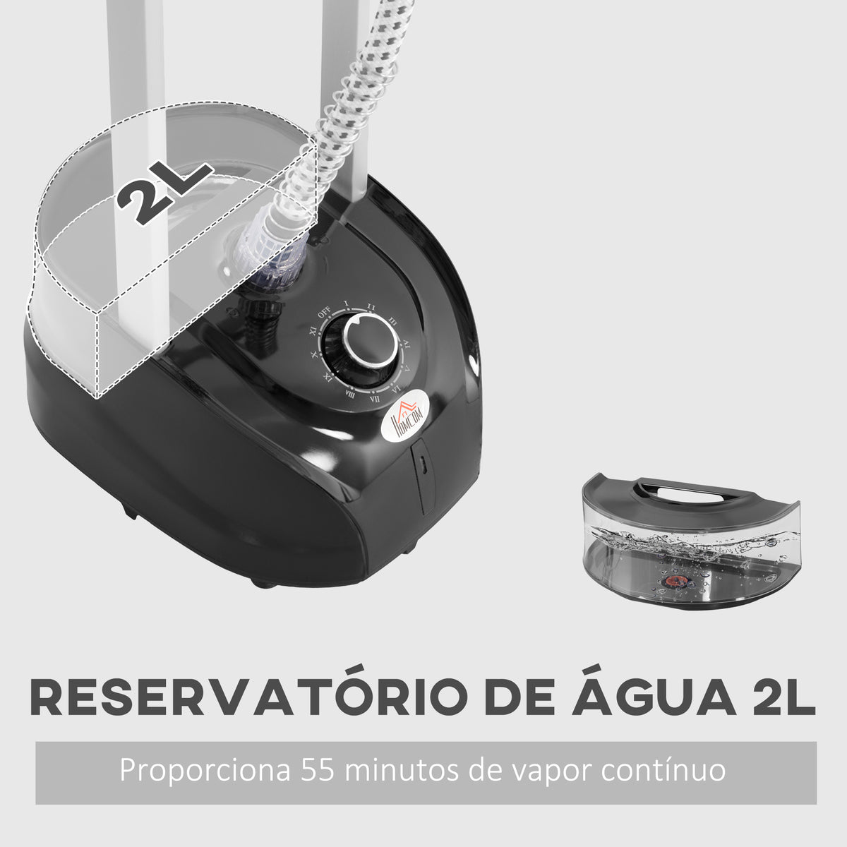 Ferro de Engomar a Vapor para Roupa 1800W Temperatura Ajustável em 11 Níveis Ferro de Engomar Vertical com Barra Dupla Depósito de 2 L Aquecimento em 38s 35x25x47-118,5 cm Preto — foto 5