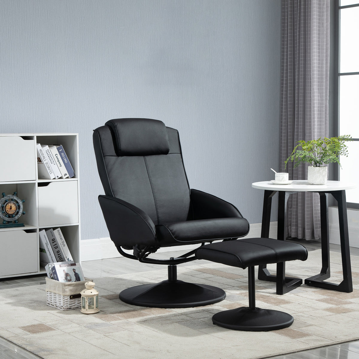 Poltrona Relax Reclinável até 145° com Banco de Apoio para os Pés Poltrona Giratória 360° Estofada em PU e Estrutura de Aço 78x67x98 cm Preto — foto 2