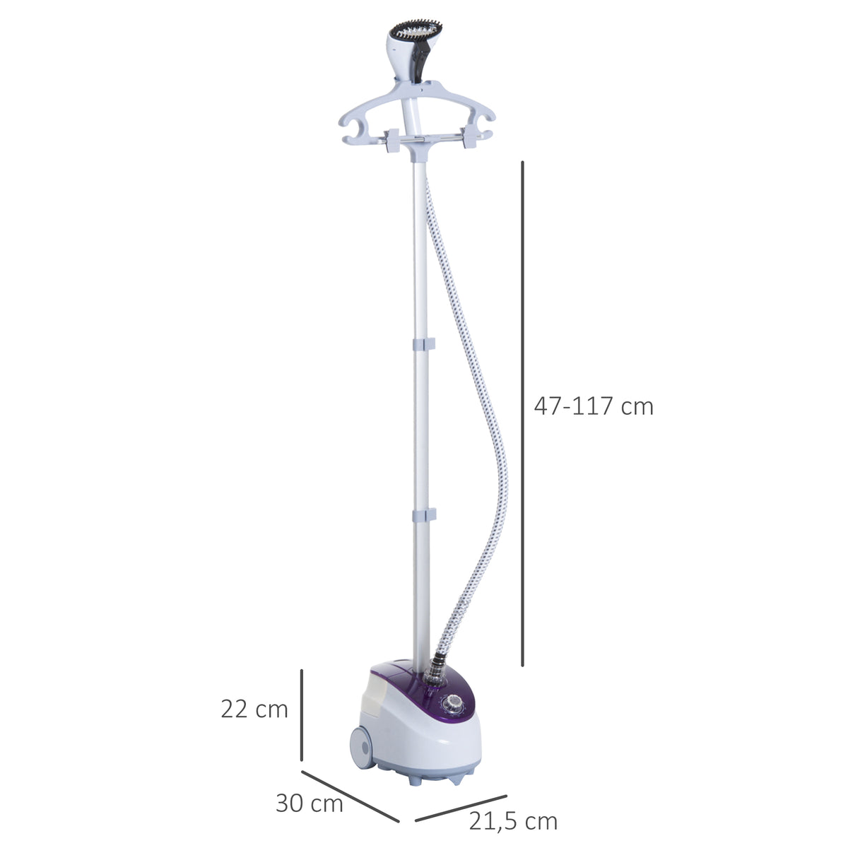 Ferro de Engomar a Vapor com Depósito de 1,8L e Temperatura Ajustável em 11 Níveis Ferro de Engomar a Vapor Vertical 21,5x30x150 cm Branco e Roxo — foto 3