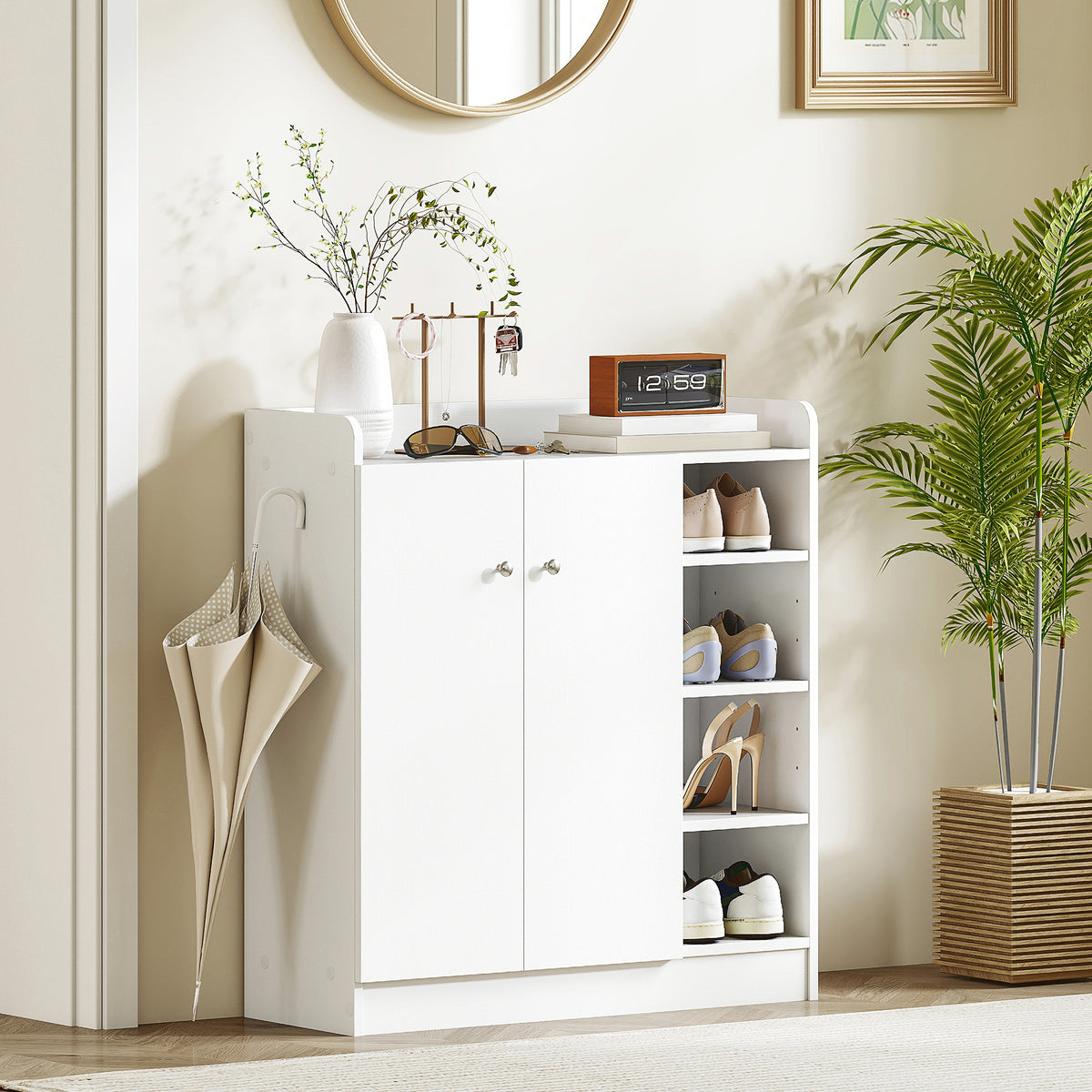 Sapateira Armário Multiuso com 2 Portas Prateleiras Interiores e 4 Prateleiras Exteriores com Altura Ajustável 83x30x90 cm Branco — foto 8
