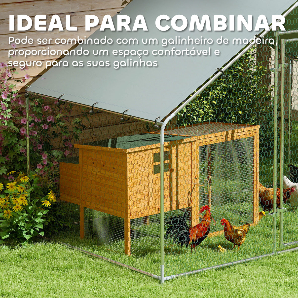 Galinheiro para Exterior 3x1,7x1,9 cm Galinheiro de Aço Galvanizado com Cobertura Anti UV e Impermeável Gaiola para 5-8 Galinhas Prata — foto 5